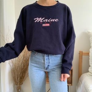 Vintage Maine USA Flag Navy Blue Sweatshirt